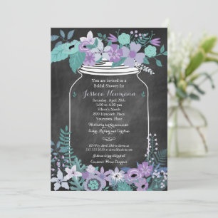 Invitación Chalkboard Mason Jar Purple Floral Bridal Shower