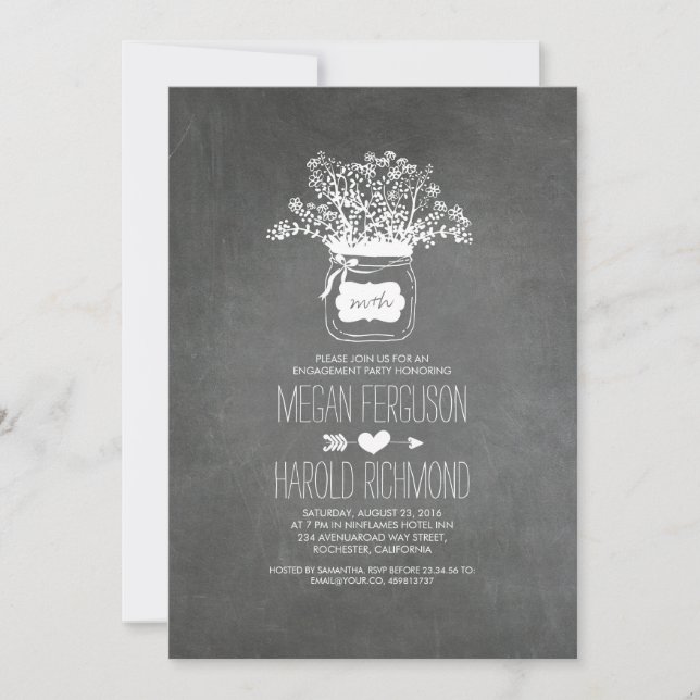 Invitación Chalkboard Mason Jar Rustic Engagement Party (Anverso)