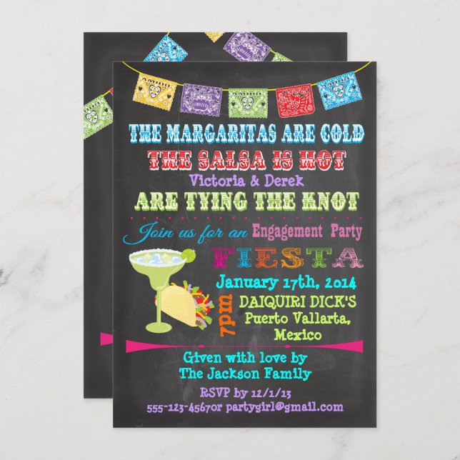 Invitación Chalkboard Mexicana Fiesta con foto de vuelta (Anverso / Reverso)