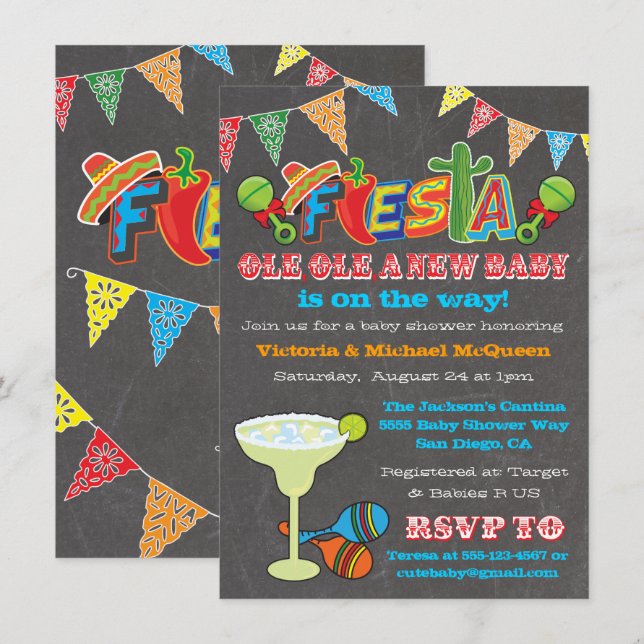 Invitación Chalkboard Mexico Fiesta Couples Baby Shower (Anverso / Reverso)