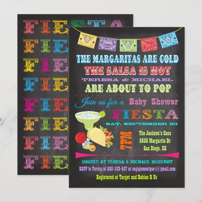 Invitación Chalkboard Mexico Fiesta Couples Baby Shower (Anverso / Reverso)