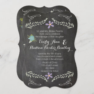 Invitación Chalkboard Mint Lilac Aqua Floral Garland Boda