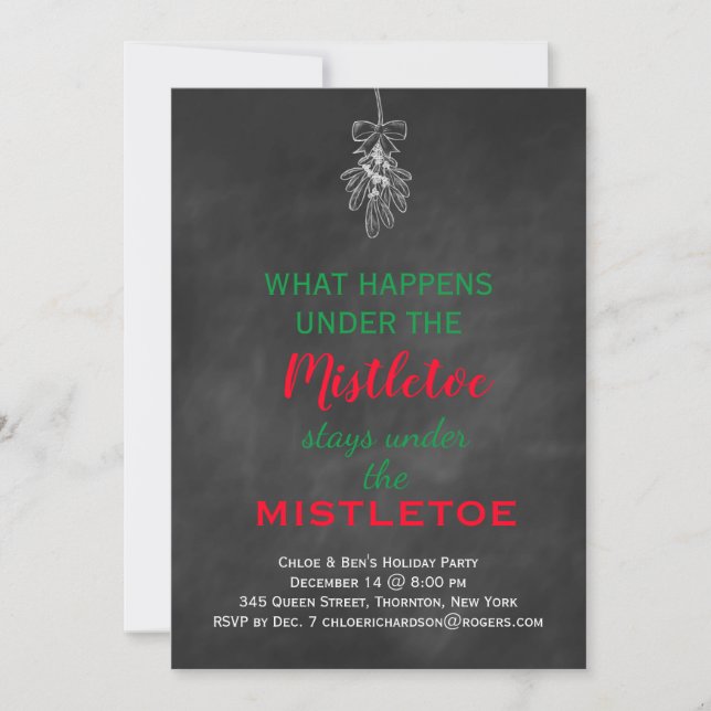 Invitación Chalkboard Mistletoe Holiday Party (Anverso)
