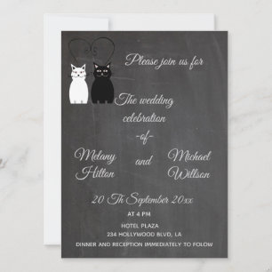 Invitación Chalkboard moda boda de una linda pareja de gatos