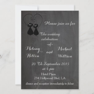 Invitación Chalkboard moda boda de una linda pareja de gatos