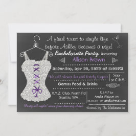 Invitación Chalkboard morado Lingerie Shower Bachelorette