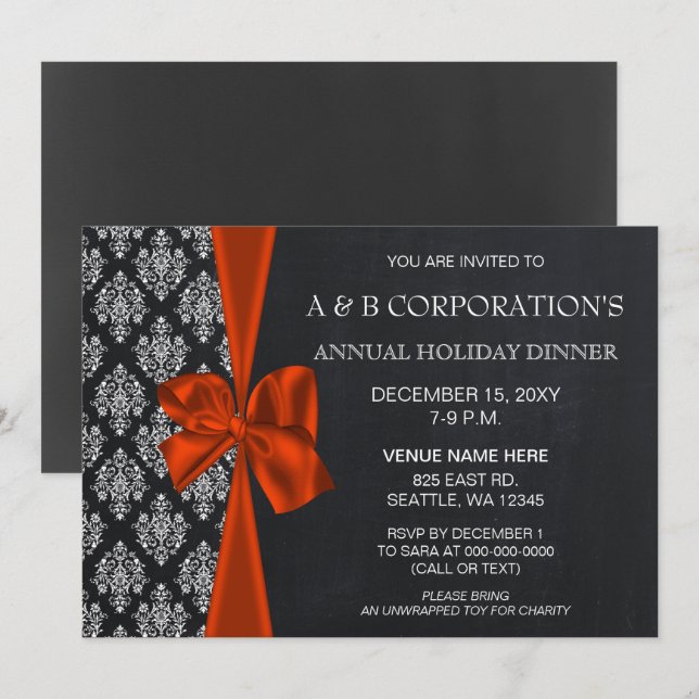 Invitación Chalkboard Naranja Corporate Holiday Party (Anverso / Reverso)
