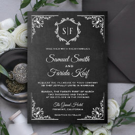Invitación Chalkboard Ornate Monogram Wedding Invitation