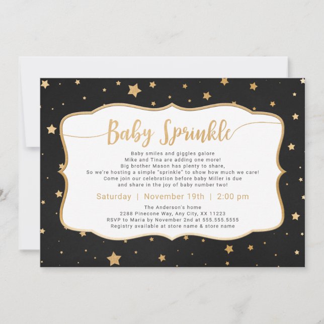 Invitación Chalkboard + Oro Stars Neutral Baby Sprinkle (Anverso)