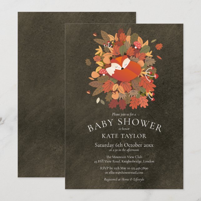 Invitación Chalkboard para Baby Shower de Cachorro de Zorro e (Anverso / Reverso)