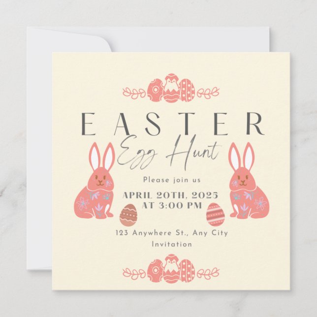 Invitación Chalkboard Pastel Bunny Rabbit Easter Egg Hunt (Anverso)