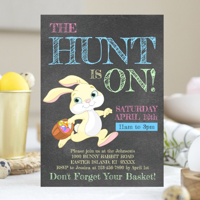 Invitación Chalkboard Pastel Bunny Rabbit Easter Egg Hunt (Subido por el creador)