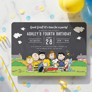 Invitación Chalkboard Peanuts Charlie Brown y cumpleaños de p