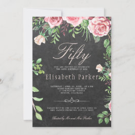 Invitación Chalkboard Pink Floral Garden 50 cumpleaños
