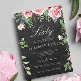Invitación Chalkboard Pink Floral Garden Fiesta 60 de Cumplea