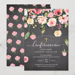Invitación Chalkboard Pink Peonies Subió confirmación español
