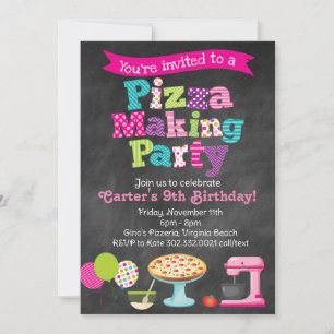 Invitación Chalkboard Pizza Making Party Invitation (Chica)