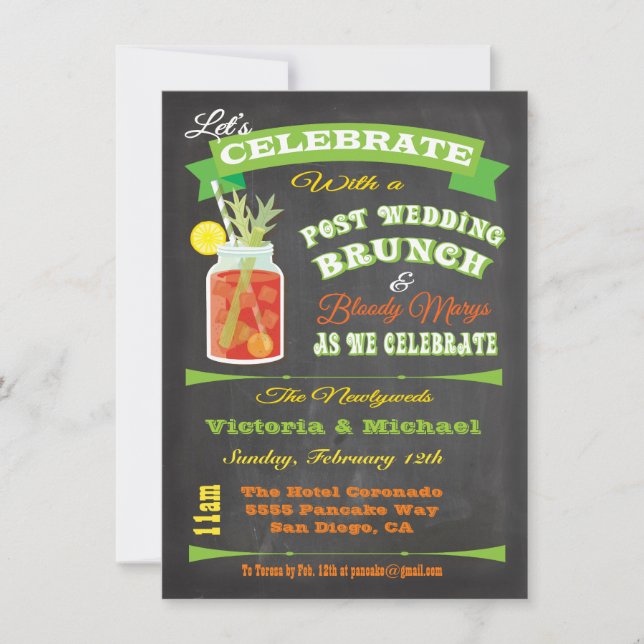 Invitación Chalkboard Post Boda Brunch y Bloody Marys (Anverso)