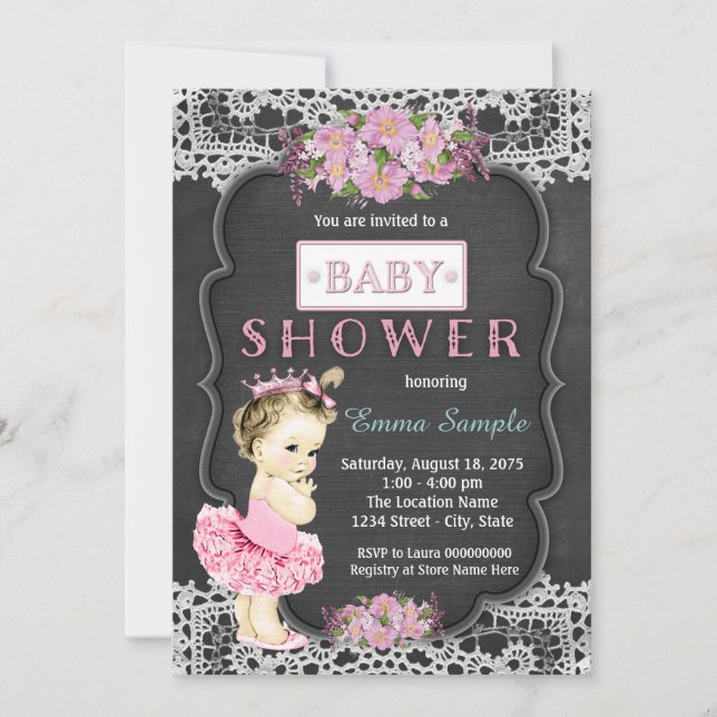 Invitación Chalkboard Princesa Tutú Baby Shower Niña (Anverso)
