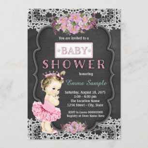 Invitación Chalkboard Princesa Tutú Baby Shower Niña