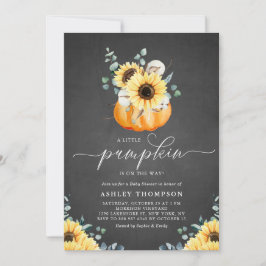Invitación Chalkboard Pumpkin y Sunflower Fall Baby Shower