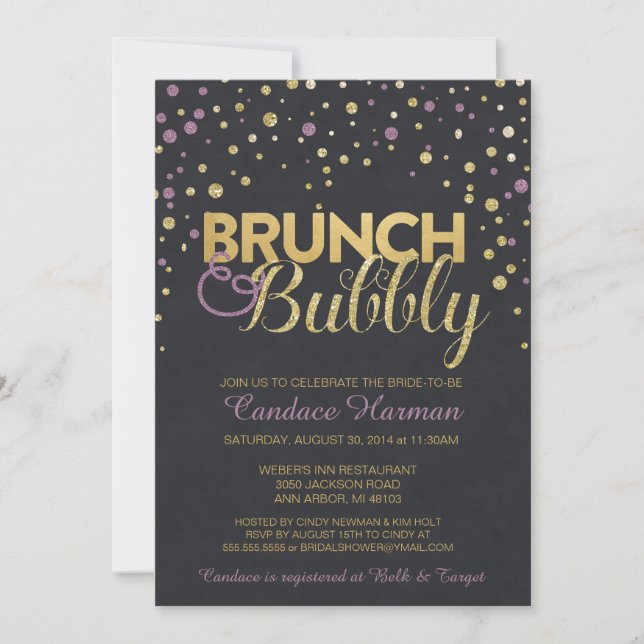 Invitación Chalkboard Purpurina brunch y chuletón (Anverso)