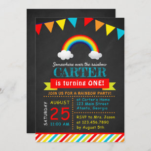 Invitación Chalkboard Rainbow Birday Party