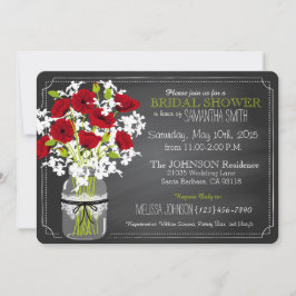 Invitación Chalkboard Red Poppies Jar Bridal Shower
