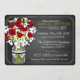 Invitación Chalkboard Red Poppies Jar Bridal Shower