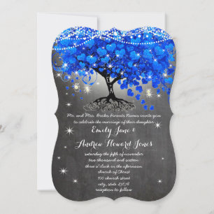 Invitación Chalkboard Royal Blue Heart Leaf Tree Mason Jar