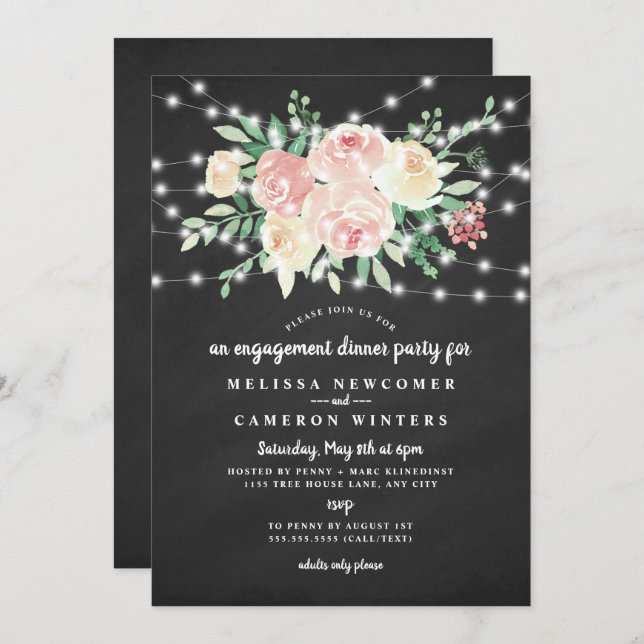 Invitación Chalkboard Rubor fiesta de la cena de compromiso f (Anverso / Reverso)