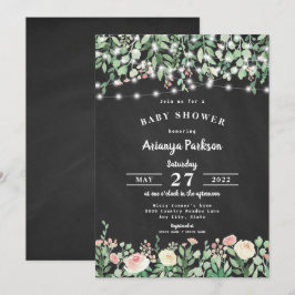 Invitación Chalkboard Rubor Floral Lights Baby Shower