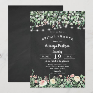 Invitación Chalkboard Rubor Floral Luces Brillantes