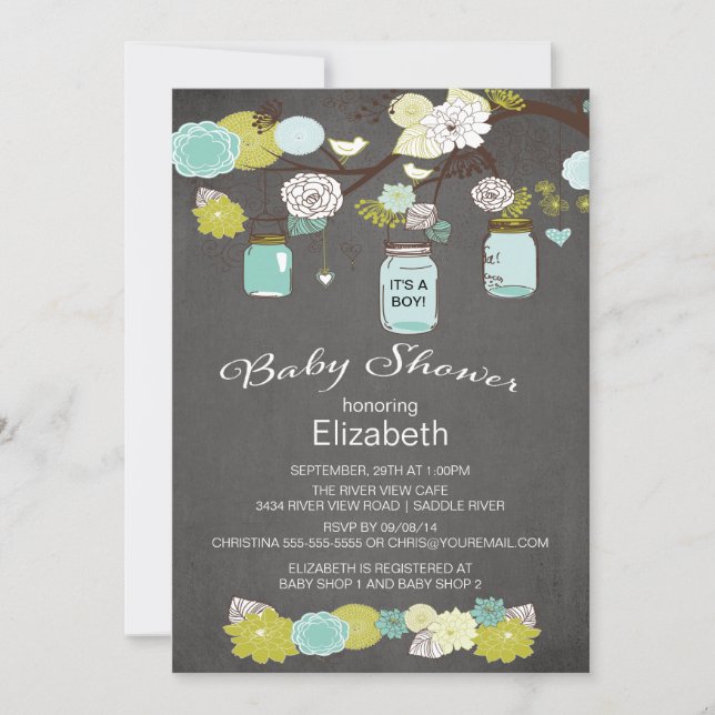 Invitación Chalkboard Rustic Country Mason Jar Baby Shower (Anverso)