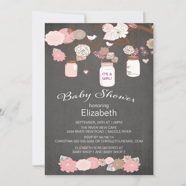 Invitación Chalkboard Rustic Country Mason Jar Baby Shower (Anverso)