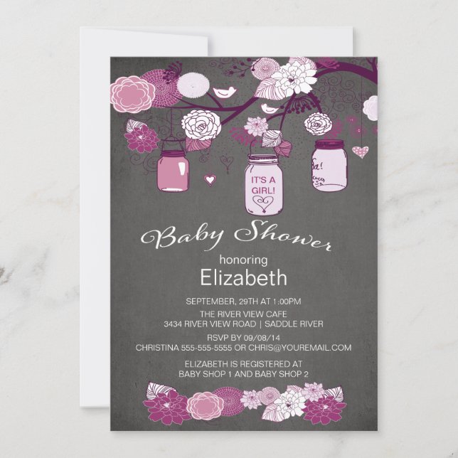 Invitación Chalkboard Rustic Country Mason Jar Baby Shower (Anverso)
