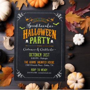 Invitación Chalkboard Rustic Spooktacular Halloween Party