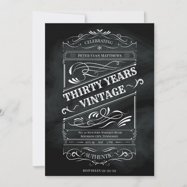 Invitación Chalkboard rústico 30 cumpleaños cosecha (Anverso)