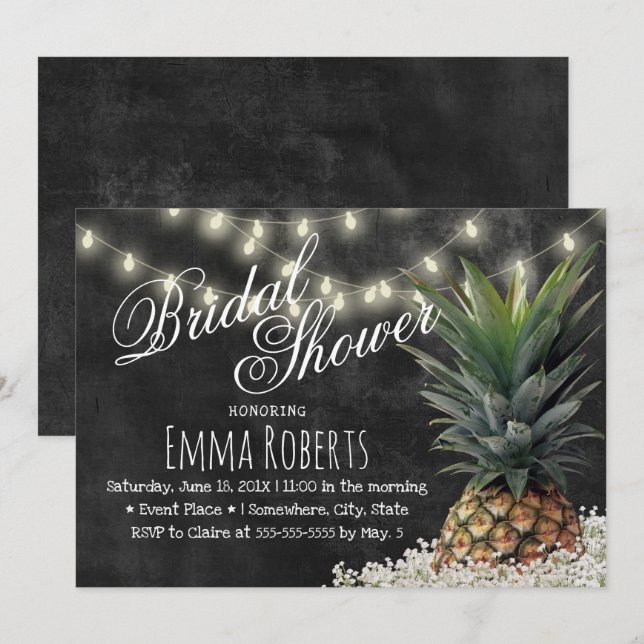 Invitación Chalkboard Rústico de piña tropical Ducha de novia (Anverso / Reverso)
