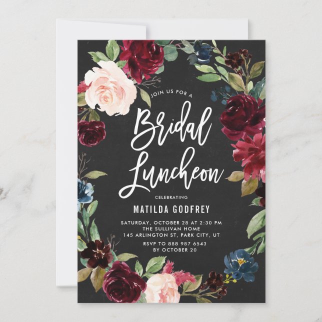 Invitación Chalkboard rústico Luncheon de novias florales de  (Anverso)