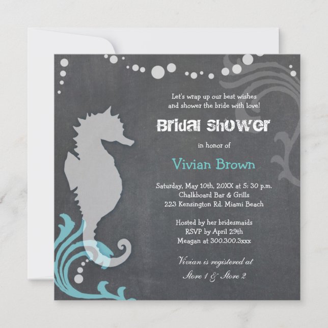 Invitación Chalkboard Seahorse Beach Bridal Shower (Anverso)