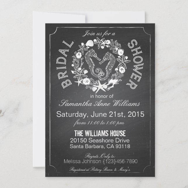Invitación Chalkboard Seahorse Seasheles Bridal Shower (Anverso)