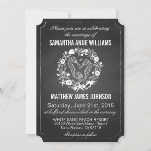 Invitación Chalkboard Seahorse Seashells Boda