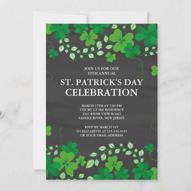 Invitación Chalkboard Shamrock St. Patrick's Party Invitation (Anverso)