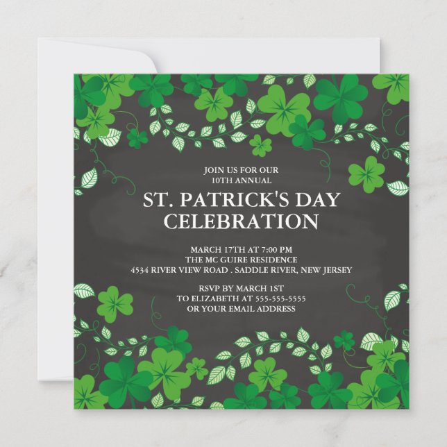 Invitación Chalkboard Shamrock St. Patrick's Party Invitation (Anverso)