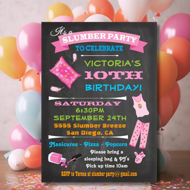 Invitación Chalkboard Sleepover Slumber Fiesta Spa Cumpleaños (Subido por el creador)