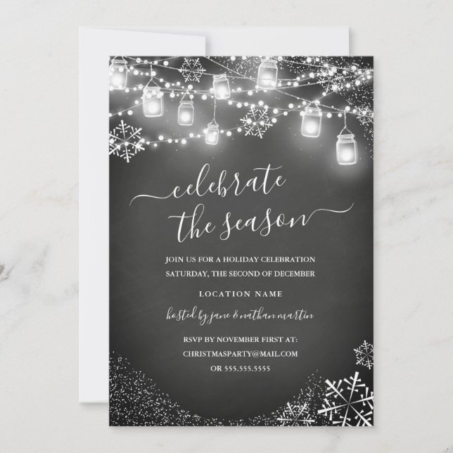 Invitación Chalkboard Snowflake String ilumina a los Navidade (Anverso)