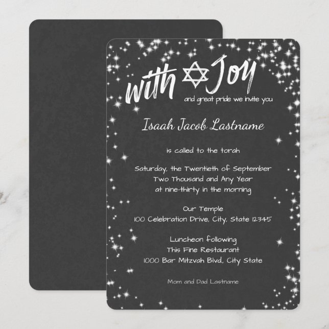 Invitación Chalkboard Sparkle Sky Bar Mitzvah (Anverso / Reverso)