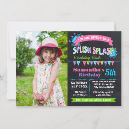 Invitación Chalkboard Splish bienvenida foto rosa de cumpleañ
