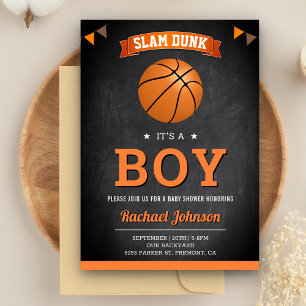Invitación Chalkboard Sports Boy Basketball Baby Shower